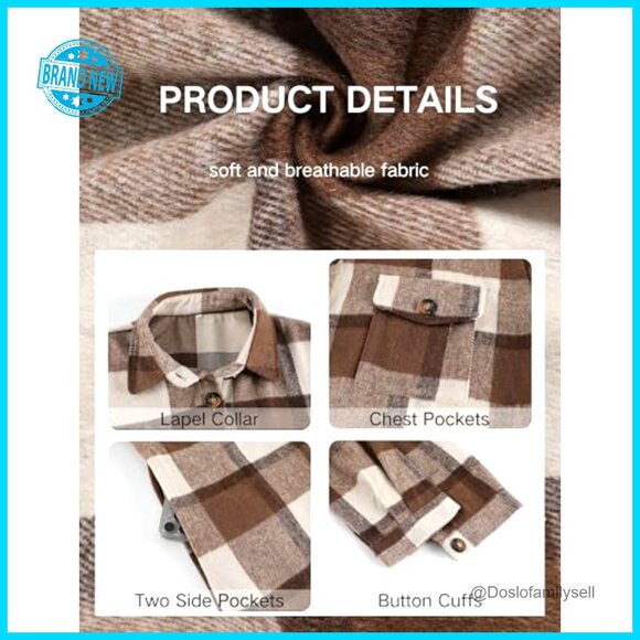 Long Flannel Plaid Shacket Cozy Fuzzy Trench Coat Lapel Button Down - Picture 5 of 6